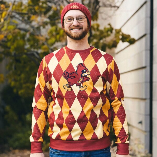 Authentic Brand Walking Cy Argyle Cardinal and Gold Crewneck Sweatshirt